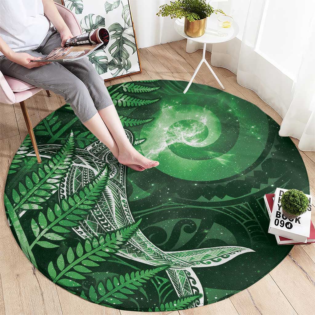 New Zealand Matariki Round Carpet Maori Koru With Humpback Whale Green