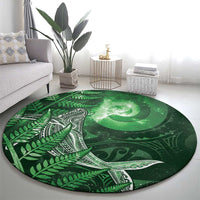 New Zealand Matariki Round Carpet Maori Koru With Humpback Whale Green