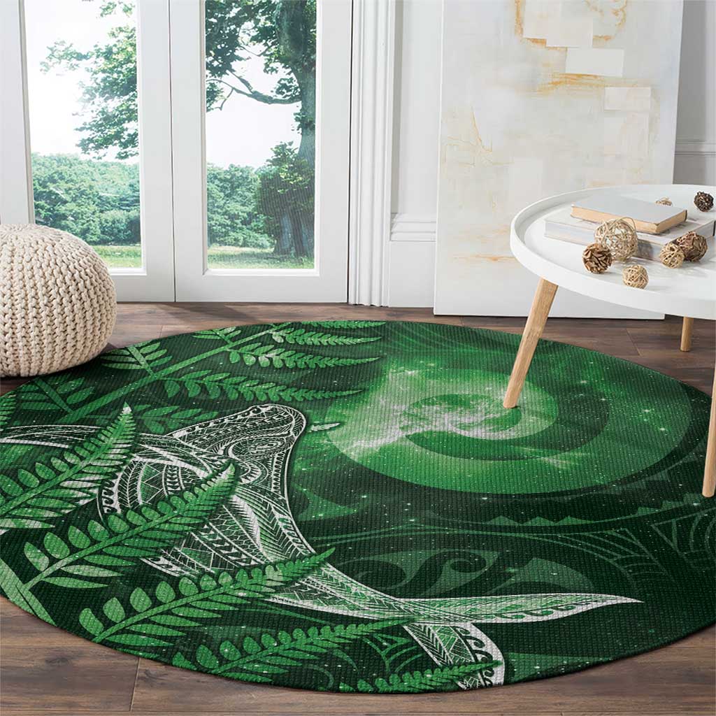 New Zealand Matariki Round Carpet Maori Koru With Humpback Whale Green