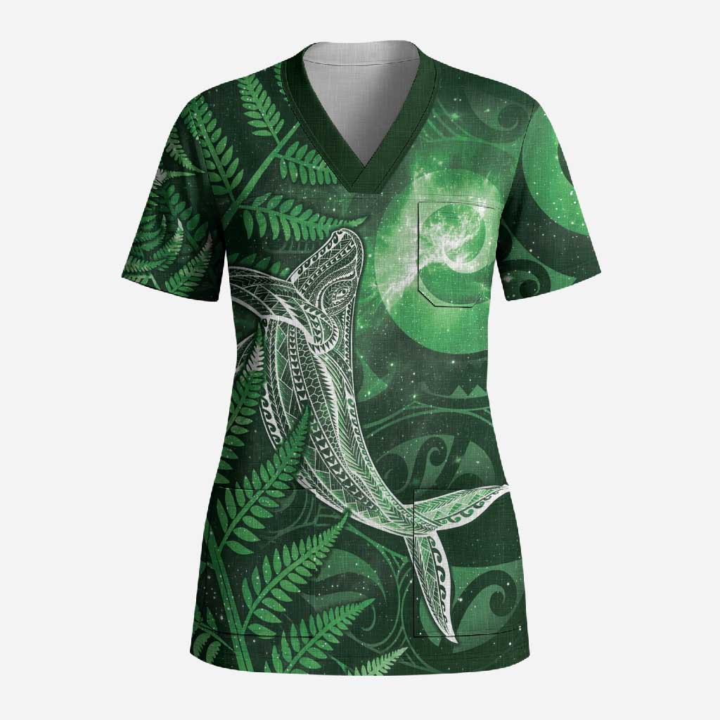 New Zealand Matariki Scrub Top Maori Koru With Humpback Whale Green