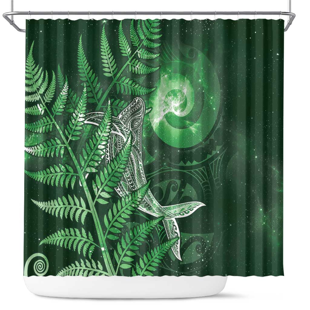 New Zealand Matariki Shower Curtain Maori Koru With Humpback Whale Green