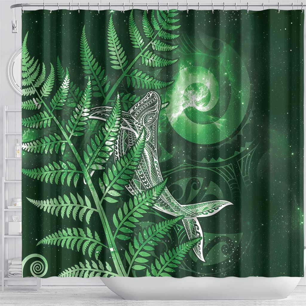 New Zealand Matariki Shower Curtain Maori Koru With Humpback Whale Green