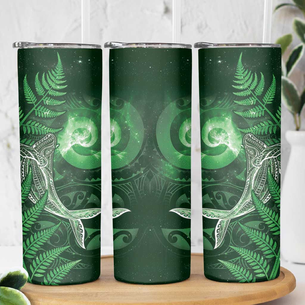New Zealand Matariki Skinny Tumbler Maori Koru With Humpback Whale Green LT05 - Polynesian Pride