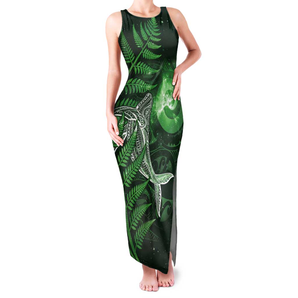 New Zealand Matariki Tank Maxi Dress Maori Koru With Humpback Whale Green