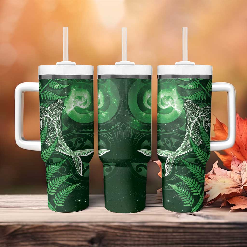 New Zealand Matariki Tumbler With Handle Maori Koru With Humpback Whale Green