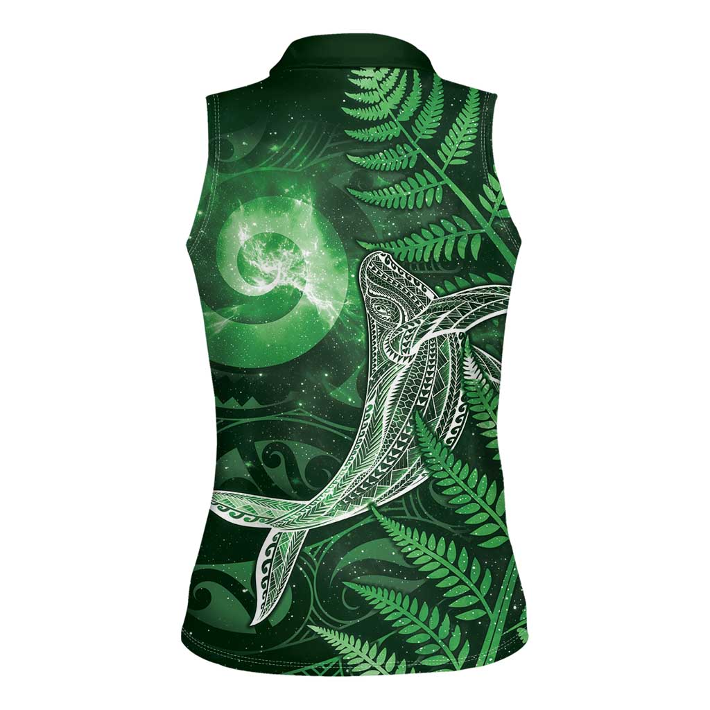 New Zealand Matariki Women Sleeveless Polo Shirt Maori Koru With Humpback Whale Green LT05 - Polynesian Pride