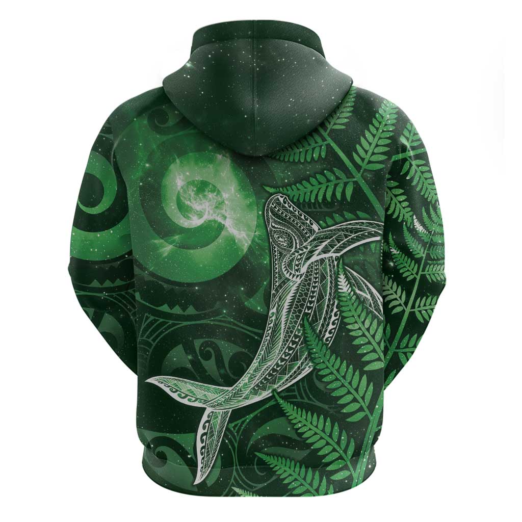 New Zealand Matariki Zip Hoodie Maori Koru With Humpback Whale Green
