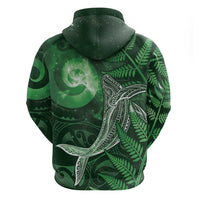 New Zealand Matariki Zip Hoodie Maori Koru With Humpback Whale Green