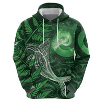 New Zealand Matariki Zip Hoodie Maori Koru With Humpback Whale Green