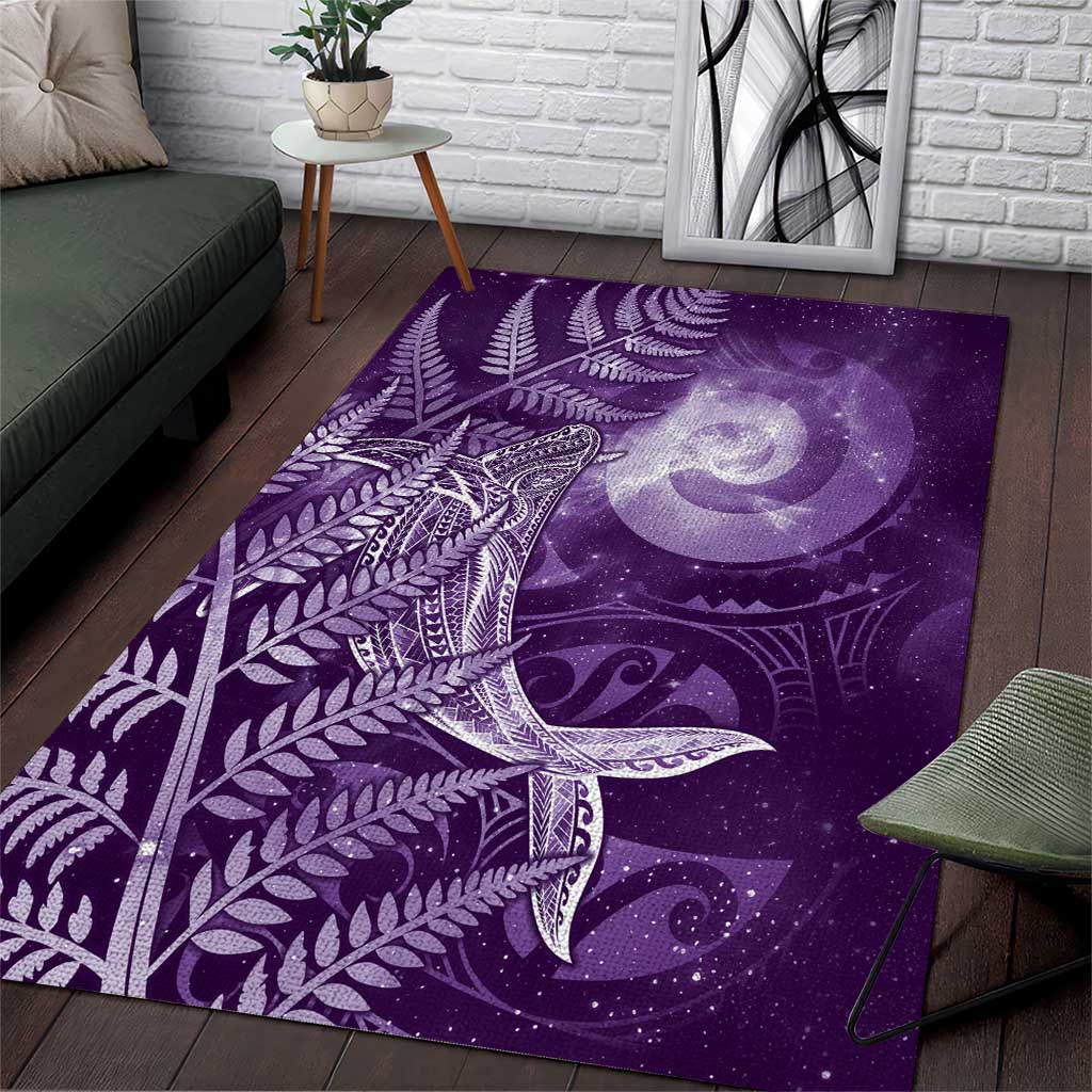 New Zealand Matariki Area Rug Maori Koru With Humpback Whale Purple