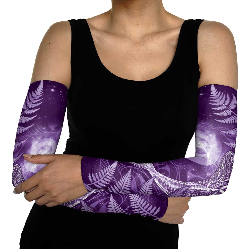 New Zealand Matariki Arm Sleeves Maori Koru With Humpback Whale Purple