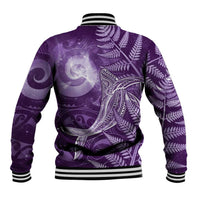 New Zealand Matariki Baseball Jacket Maori Koru With Humpback Whale Purple