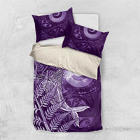 New Zealand Matariki Bedding Set Maori Koru With Humpback Whale Purple