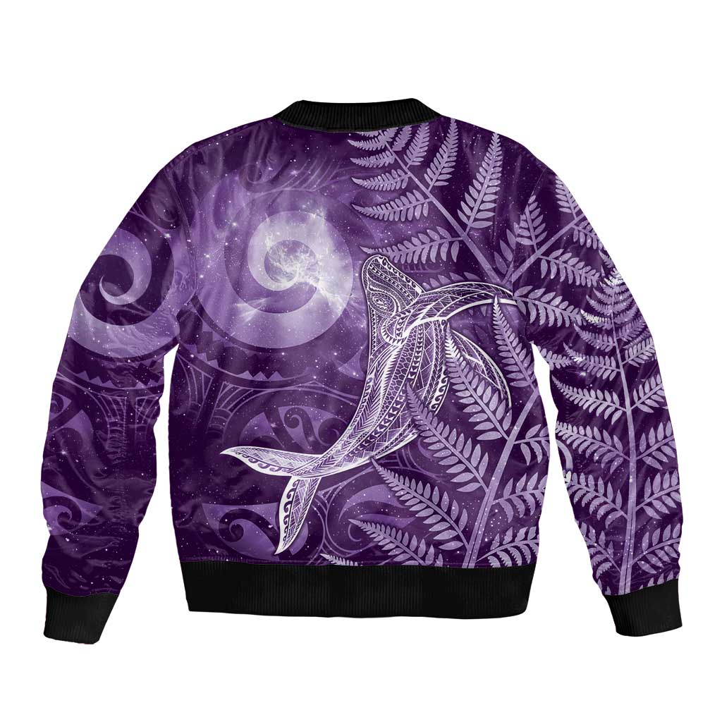 New Zealand Matariki Bomber Jacket Maori Koru With Humpback Whale Purple