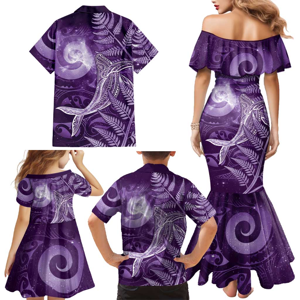 New Zealand Matariki Family Matching Mermaid Dress and Hawaiian Shirt Maori Koru With Humpback Whale Purple LT05 - Polynesian Pride