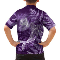 New Zealand Matariki Family Matching Off Shoulder Maxi Dress and Hawaiian Shirt Maori Koru With Humpback Whale Purple LT05 - Polynesian Pride
