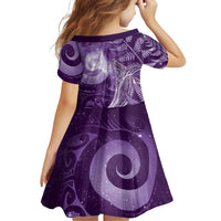 New Zealand Matariki Family Matching Off Shoulder Short Dress and Hawaiian Shirt Maori Koru With Humpback Whale Purple LT05 - Polynesian Pride