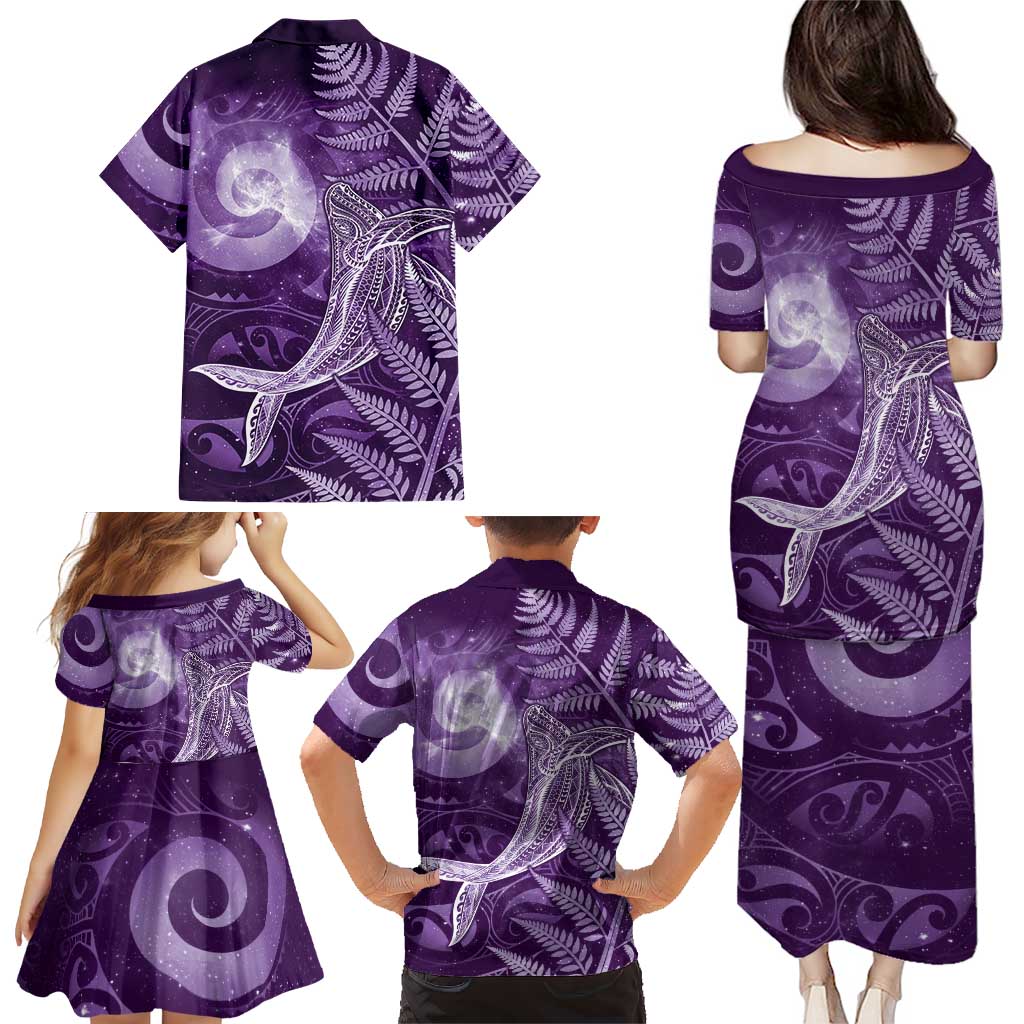 New Zealand Matariki Family Matching Puletasi and Hawaiian Shirt Maori Koru With Humpback Whale Purple LT05 - Polynesian Pride