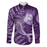 New Zealand Matariki Family Matching Puletasi and Hawaiian Shirt Maori Koru With Humpback Whale Purple LT05 Dad's Shirt - Long Sleeve Purple - Polynesian Pride