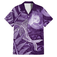 New Zealand Matariki Family Matching Summer Maxi Dress and Hawaiian Shirt Maori Koru With Humpback Whale Purple LT05 Dad's Shirt - Short Sleeve Purple - Polynesian Pride