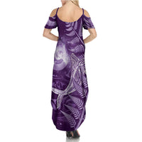 New Zealand Matariki Family Matching Summer Maxi Dress and Hawaiian Shirt Maori Koru With Humpback Whale Purple LT05 - Polynesian Pride