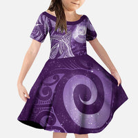 New Zealand Matariki Family Matching Tank Maxi Dress and Hawaiian Shirt Maori Koru With Humpback Whale Purple LT05 Daughter's Dress Purple - Polynesian Pride