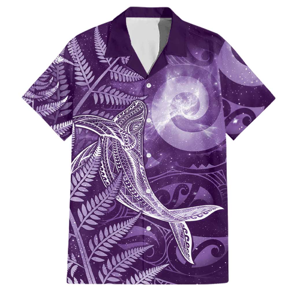 New Zealand Matariki Family Matching Tank Maxi Dress and Hawaiian Shirt Maori Koru With Humpback Whale Purple LT05 Dad's Shirt - Short Sleeve Purple - Polynesian Pride