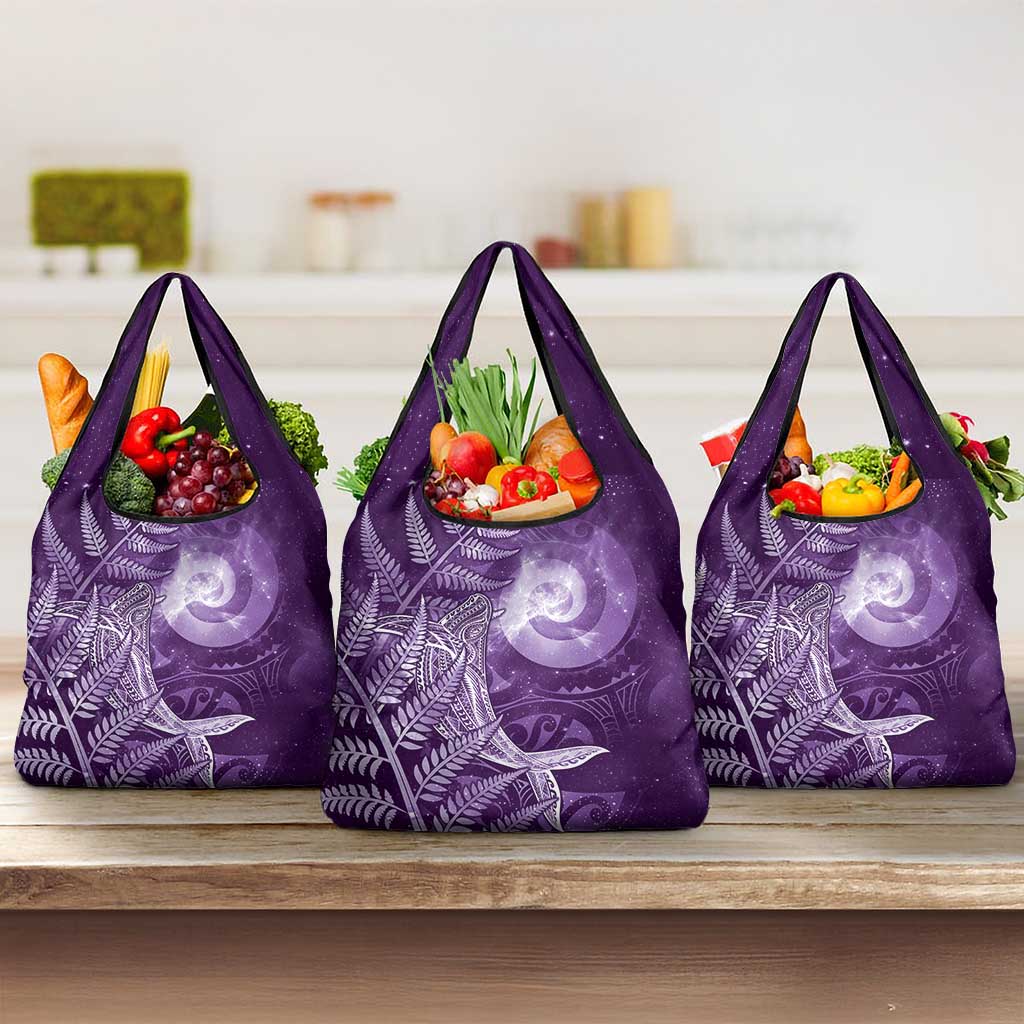 New Zealand Matariki Grocery Bag Maori Koru With Humpback Whale Purple
