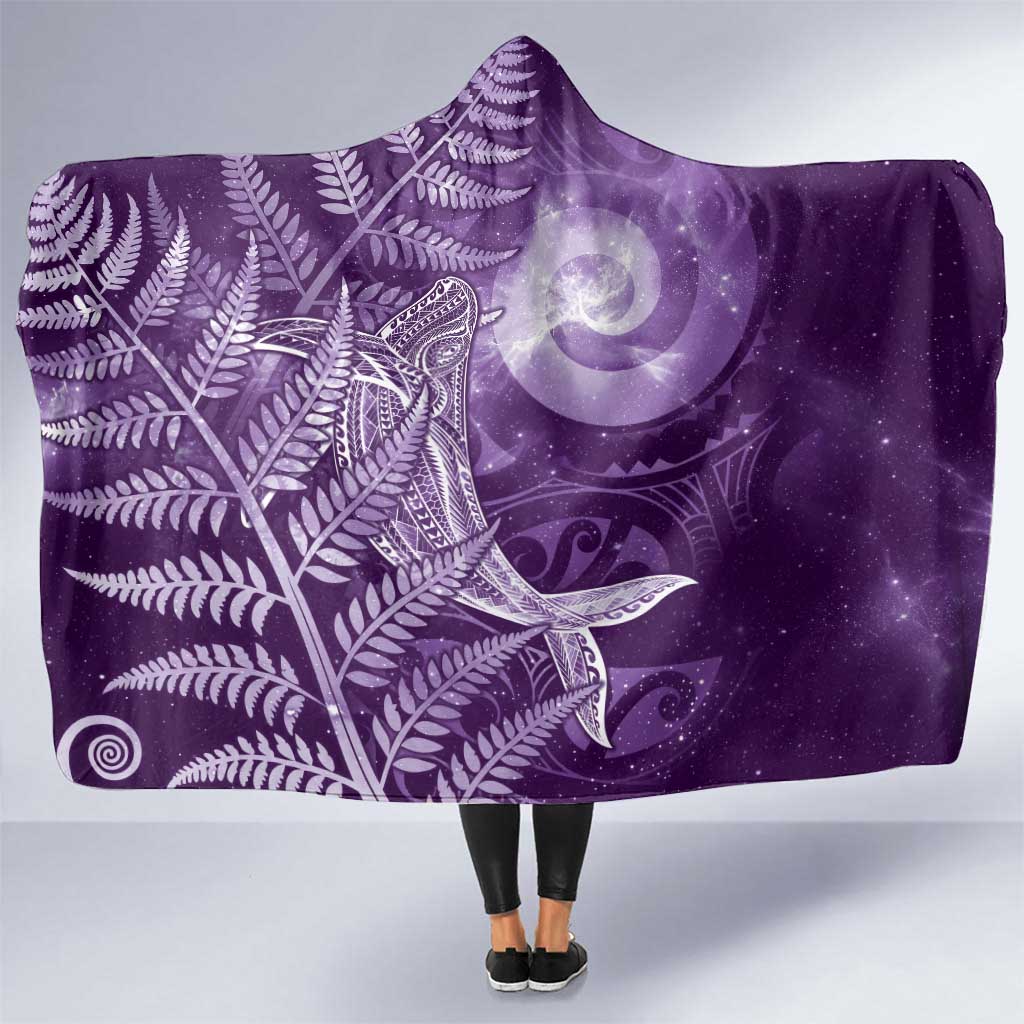 New Zealand Matariki Hooded Blanket Maori Koru With Humpback Whale Purple