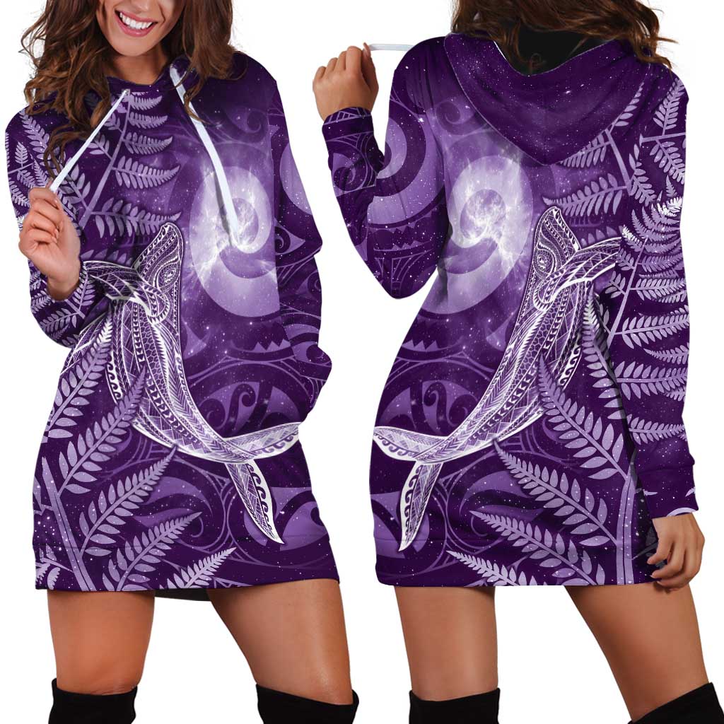 New Zealand Matariki Hoodie Dress Maori Koru With Humpback Whale Purple LT05 - Polynesian Pride