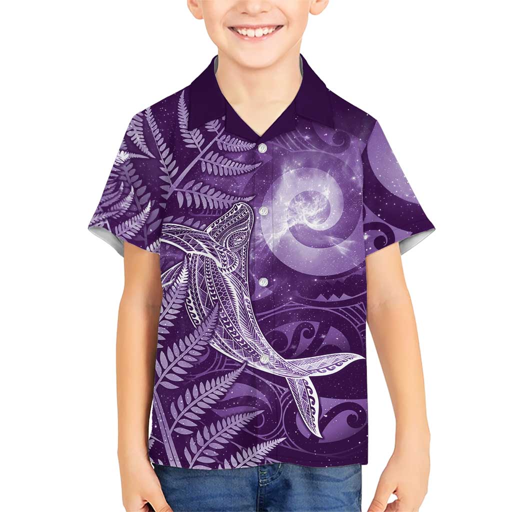 New Zealand Matariki Kid Hawaiian Shirt Maori Koru With Humpback Whale Purple