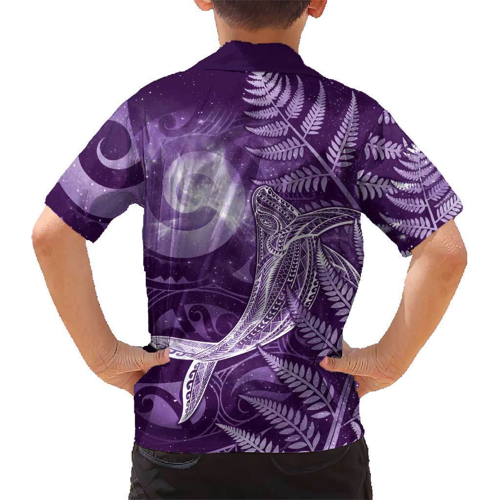 New Zealand Matariki Kid Hawaiian Shirt Maori Koru With Humpback Whale Purple