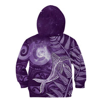 New Zealand Matariki Kid Hoodie Maori Koru With Humpback Whale Purple
