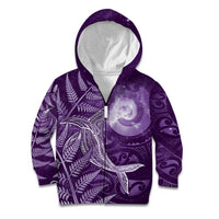 New Zealand Matariki Kid Hoodie Maori Koru With Humpback Whale Purple