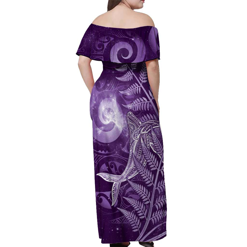 New Zealand Matariki Off Shoulder Maxi Dress Maori Koru With Humpback Whale Purple