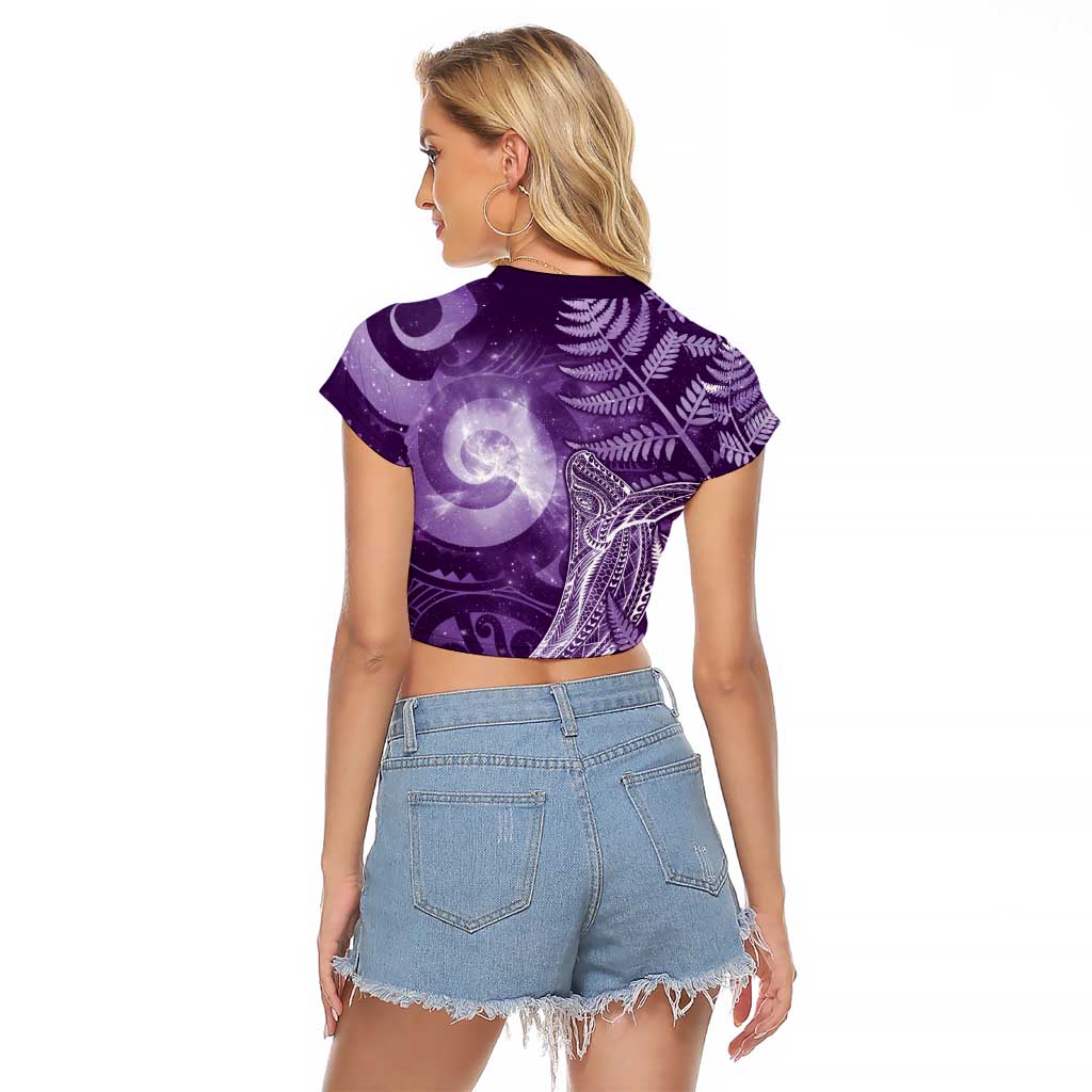 New Zealand Matariki Raglan Cropped T Shirt Maori Koru With Humpback Whale Purple