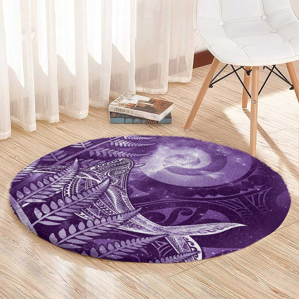 New Zealand Matariki Round Carpet Maori Koru With Humpback Whale Purple