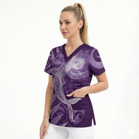 New Zealand Matariki Scrub Top Maori Koru With Humpback Whale Purple