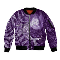 New Zealand Matariki Sleeve Zip Bomber Jacket Maori Koru With Humpback Whale Purple