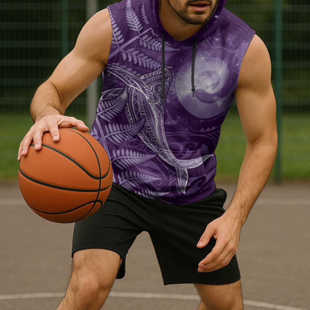 New Zealand Matariki Sleeveless Hoodie Maori Koru With Humpback Whale Purple