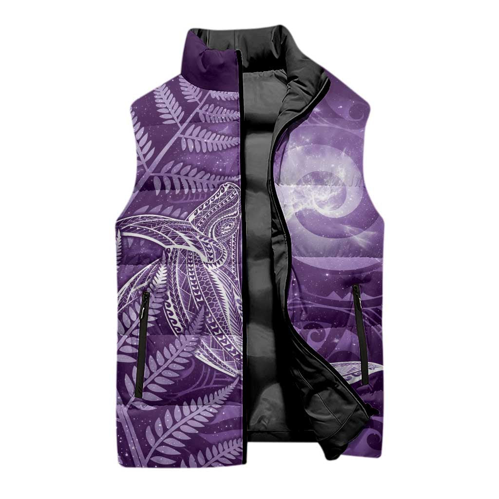 New Zealand Matariki Sleeveless Puffer Jacket Maori Koru With Humpback Whale Purple