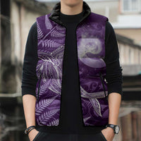 New Zealand Matariki Sleeveless Puffer Jacket Maori Koru With Humpback Whale Purple