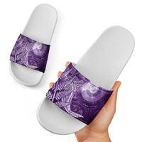 New Zealand Matariki Slide Sandals Maori Koru With Humpback Whale Purple