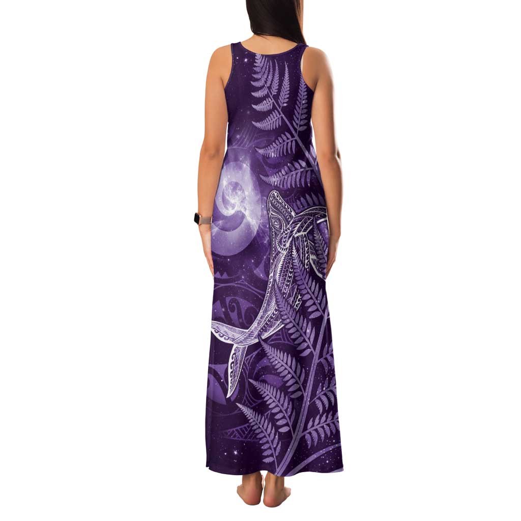 New Zealand Matariki Tank Maxi Dress Maori Koru With Humpback Whale Purple
