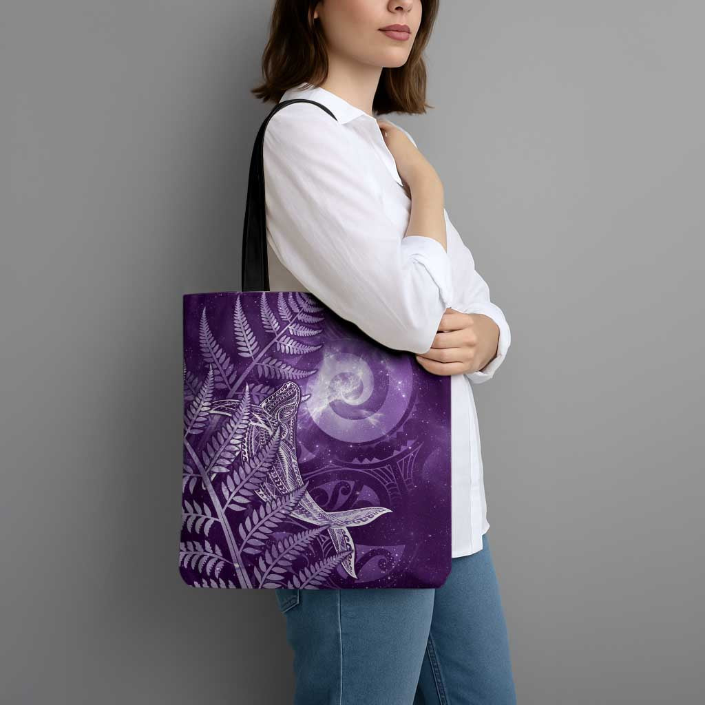 New Zealand Matariki Tote Bag Maori Koru With Humpback Whale Purple