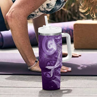 New Zealand Matariki Tumbler With Handle Maori Koru With Humpback Whale Purple