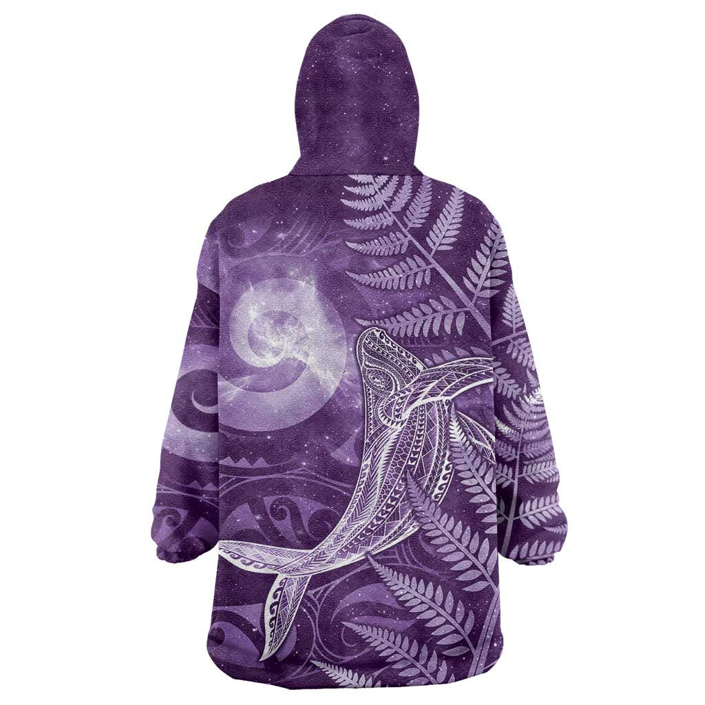 New Zealand Matariki Wearable Blanket Hoodie Maori Koru With Humpback Whale Purple
