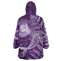 New Zealand Matariki Wearable Blanket Hoodie Maori Koru With Humpback Whale Purple