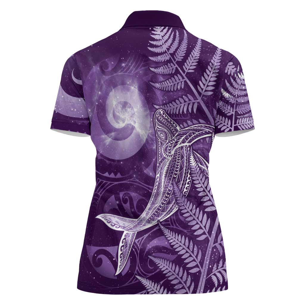 New Zealand Matariki Women Polo Shirt Maori Koru With Humpback Whale Purple LT05 - Polynesian Pride