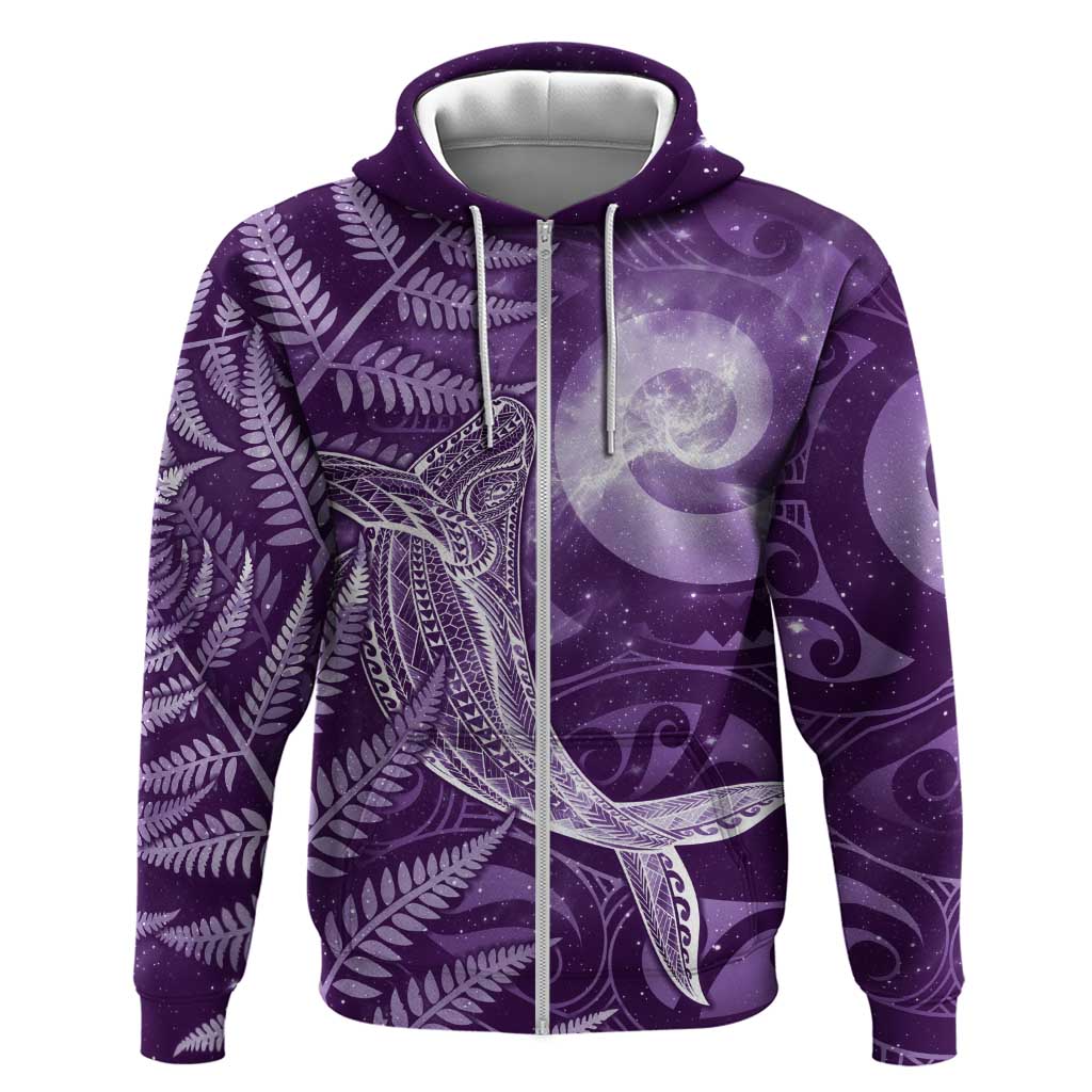 New Zealand Matariki Zip Hoodie Maori Koru With Humpback Whale Purple